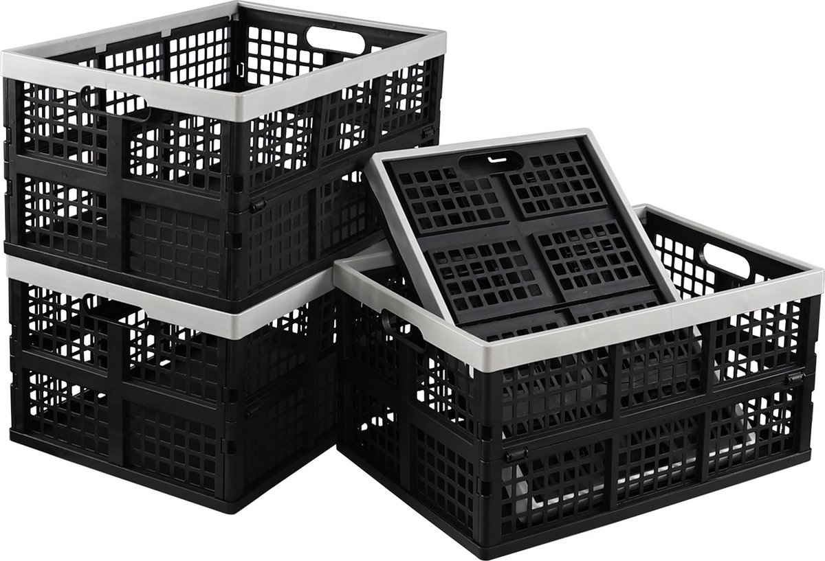 Online Europe, Zwarte Vouwkratten 3 Stuks, Boodschappenkratten 50x35x26,5cm