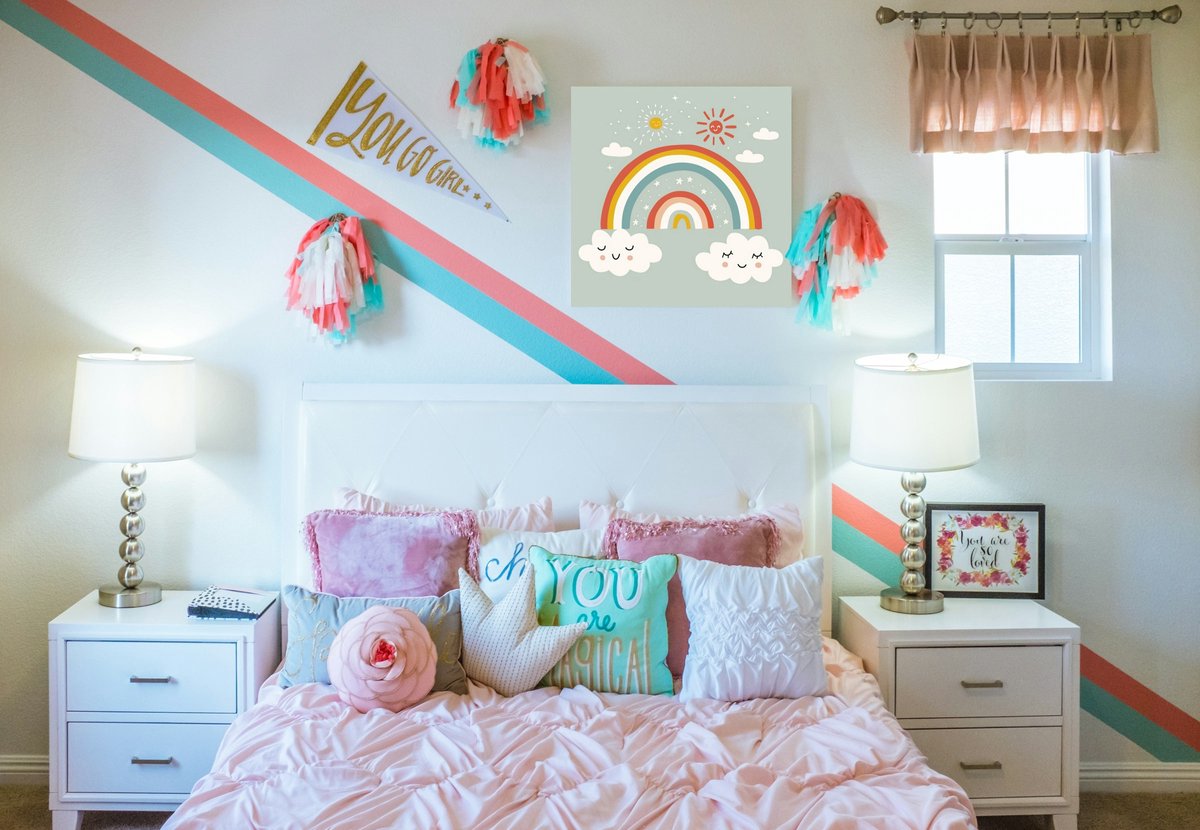 Wanddecoratie met regenboog | Kinderkamer decoratie op Dibond 50x50cm - Kinderkamer accessoires