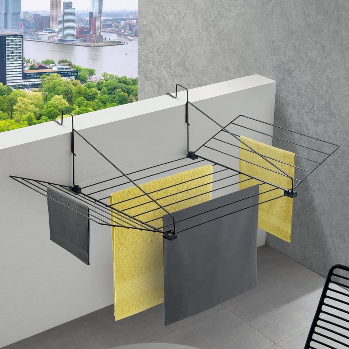 Tomado - Droogrek Tilburg - Voor radiator, balkon, deur of balustrade - 12 meter drooglengte - Ophangbaar - Zwart - 5 jaar garantie op Prijzenvolger.com
