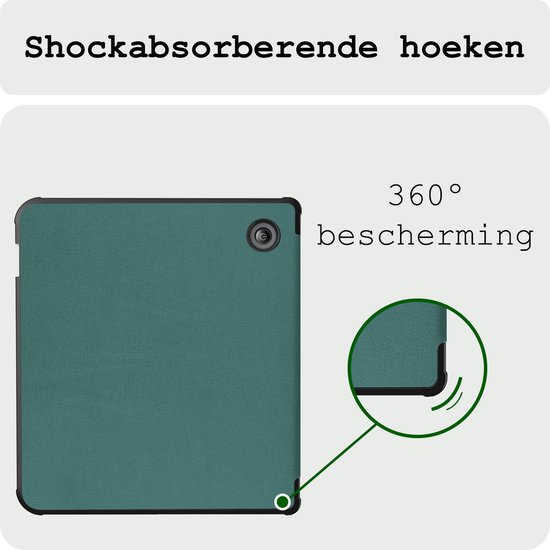 Hoes Geschikt voor Kobo Libra Colour Hoesje Bookcase Cover Hoes - Hoesje Geschikt voor Kobo Libra Colour Hoes Cover Case - Donkergroen van Muizenburg — afbeelding 5