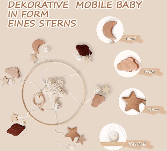SWECOMZE Mobiel baby-windspel, voor pasgeborenen, mobiel bedbel