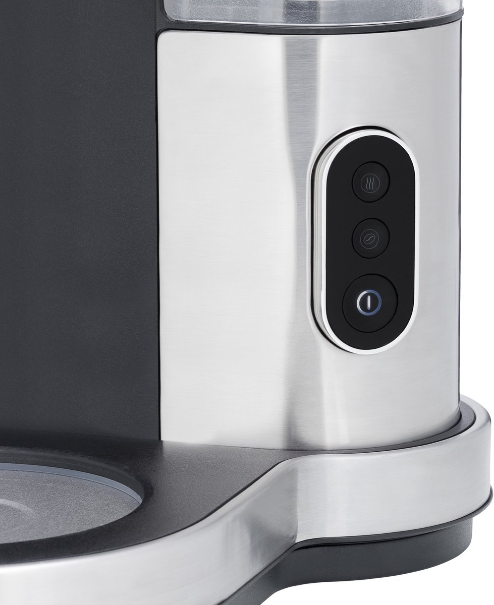 WMF Stelio - Cafetera Aroma con jarra de cristal de 1,2 L para 10 tazas e indicador de nivel de agua en el exterior, acabados de acero inoxidable de cromargan mate, 1000