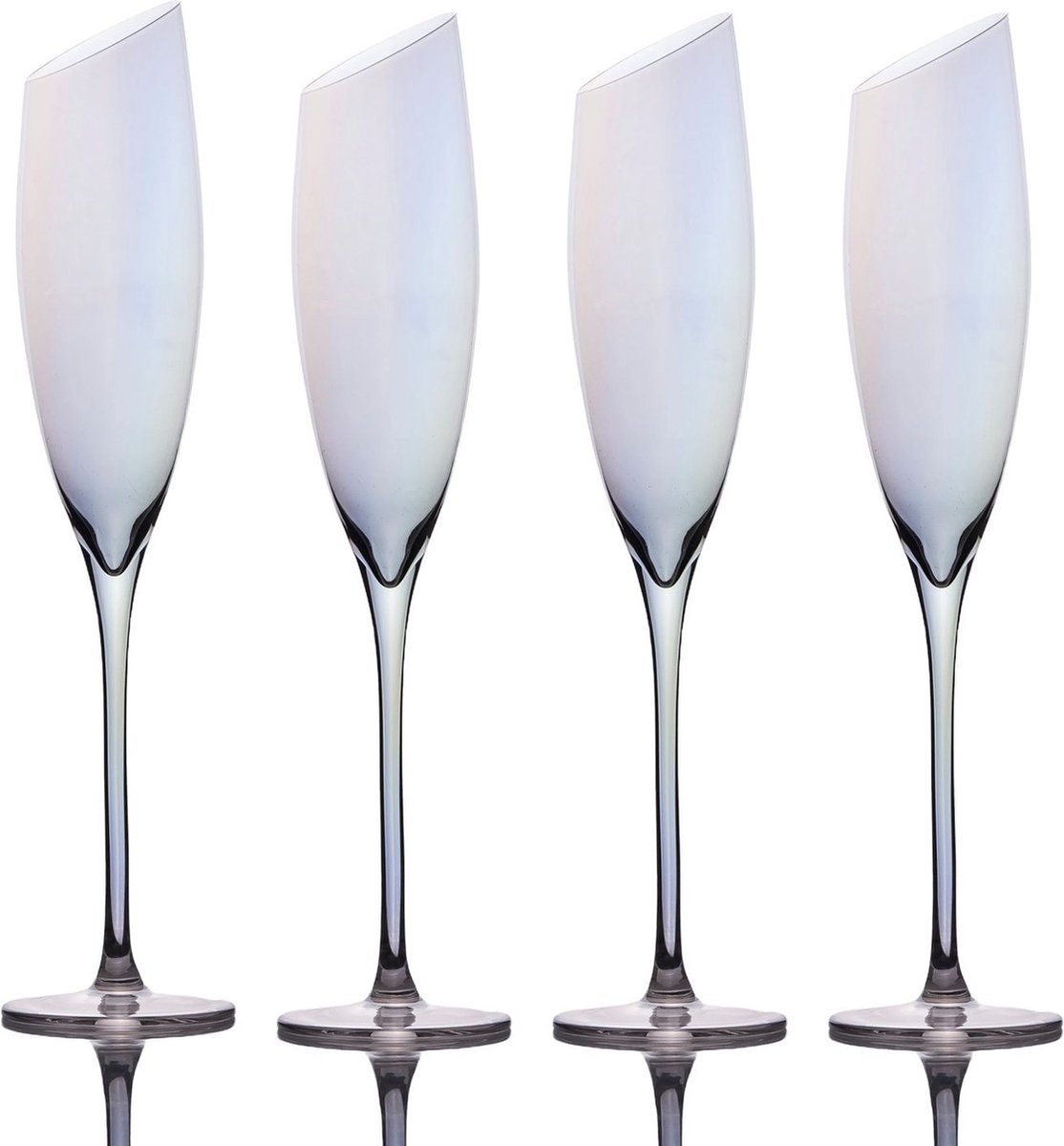 Intirilife 4x Champagneglas met moderne rand en regenboogglans - 150 ml inhoud - Mousserende wijn Prosecco glas Vaatwasserbestendig Kristalglas schokbestendig