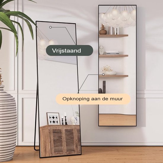 HOMCOM staande spiegel, modern design, 37 cm x 43 cm x 156 cm, perfect voor elke kamer, zwart