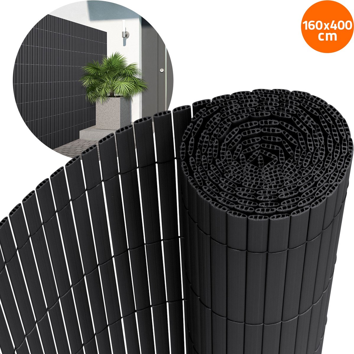 Privacyscherm mat 160x400 cm Privacyscherm hek Windscherm balkonscherm PVC antraciet UV-bestendig
