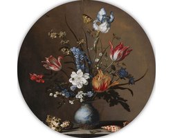 Bloemen in een Wan-Li vaas met schelpen - Balthasar van der Ast wanddecoratie rond - Bloemen muurcirkel - Wandpaneel Natuur - Muurdecoratie landelijk - Wandcirkel - Woondecoratie muurcirkel aluminium 40x40 cm
