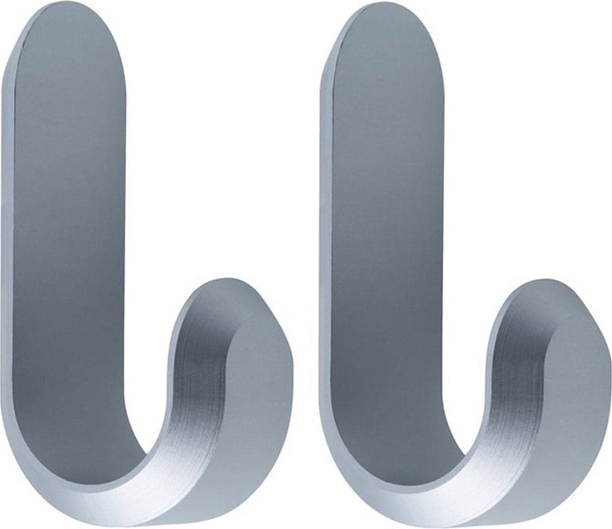 Curve Mini Hooks - Wandhaken Mat Zilver - H 5,8 x B 2,1 x D 3 cm (2 stuks)
