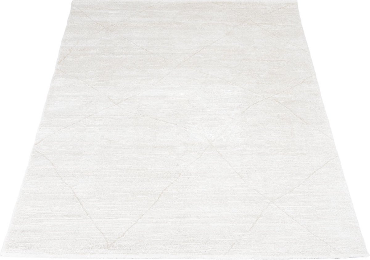 Vloerkleed Nica 1606 Crème - 80 x 150 cm - Laagpolig Design Vloerkleed met Kruispatroon in Scandinavische / Japandi Stijl