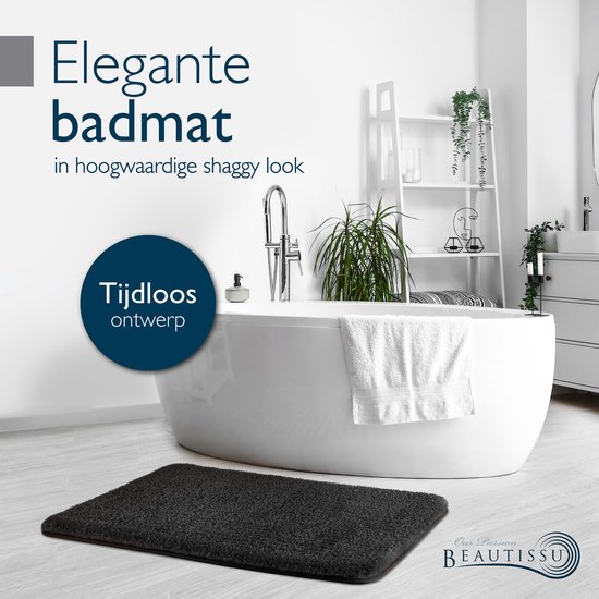 casa pura hoogpolige badmat Sky Soft | zacht, pluizig badkamertapijt in Shaggy look | antislip wasbare badmat | getest op schadelijke stoffen | 16 kleuren in 6 maten (60 x 100 cm, zwart