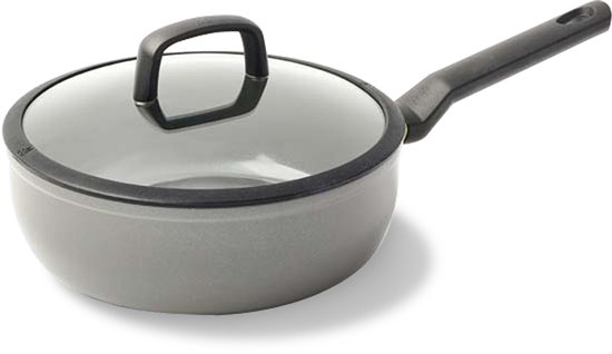 BK Balans Keramische Antiaanbaklaag Hapjespan met deksel Ø24 cm - 3,4l - PFAS-vrij - Inductie Wokpan - Ovenbestendig tot 160°C - Vaatwasmachinebestendig - Koudgrepen - Met deksel - Grijs