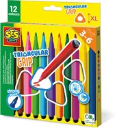 SES- Ik Leer - Driehoek Grip Stiften - ergonomische grip - dikke stiften - goed uitwasbaar - heldere kleuren - 12 stiften - Stiften kinderen