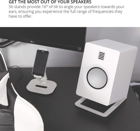 Desktop Speaker Stands for Large Speakers - 2 Pack (White) - Kanto S6W speaker stands for table monitor van Kanto — afbeelding 3
