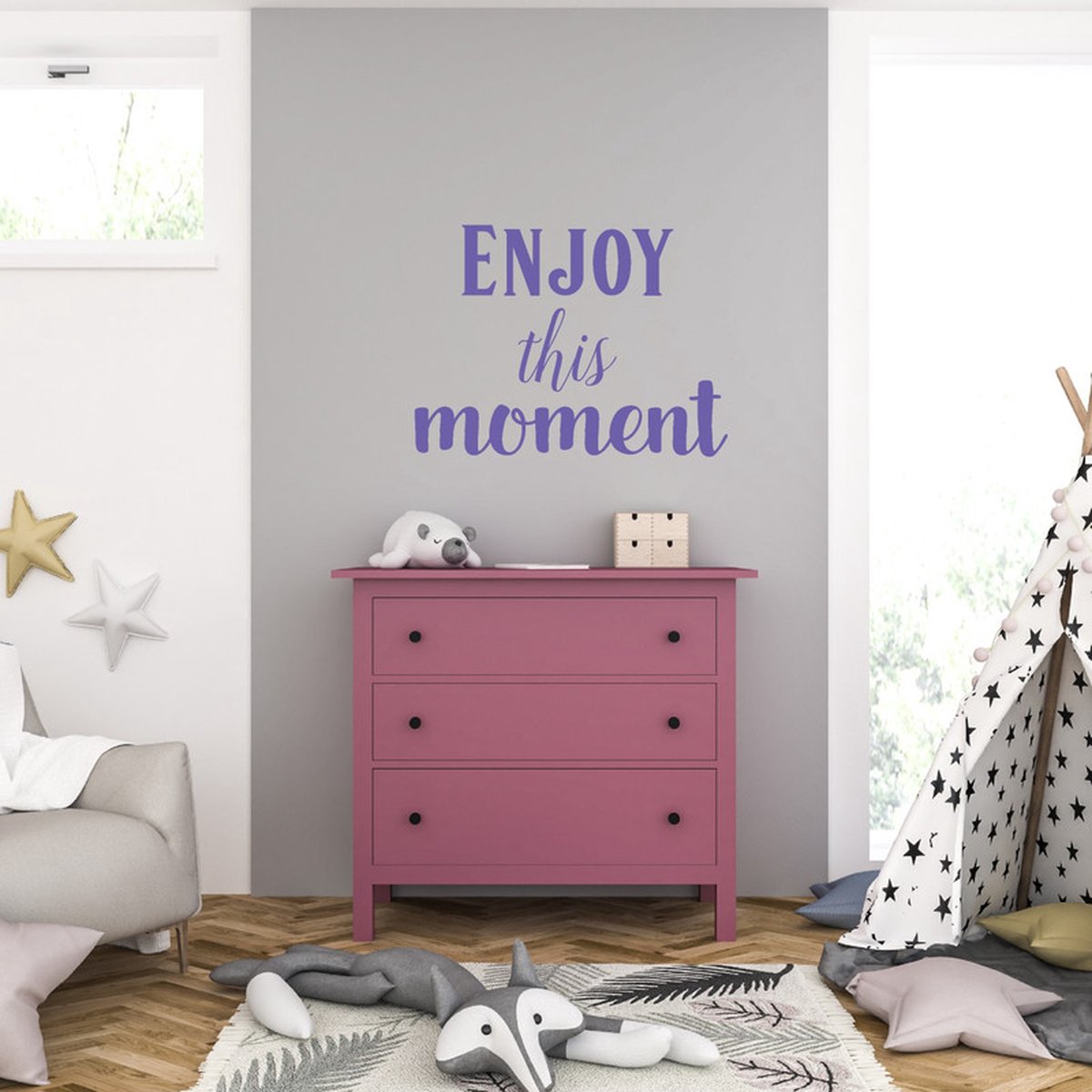 MC Living Muursticker - Enjoy This Moment - 46,4 x 62,4 - Paars