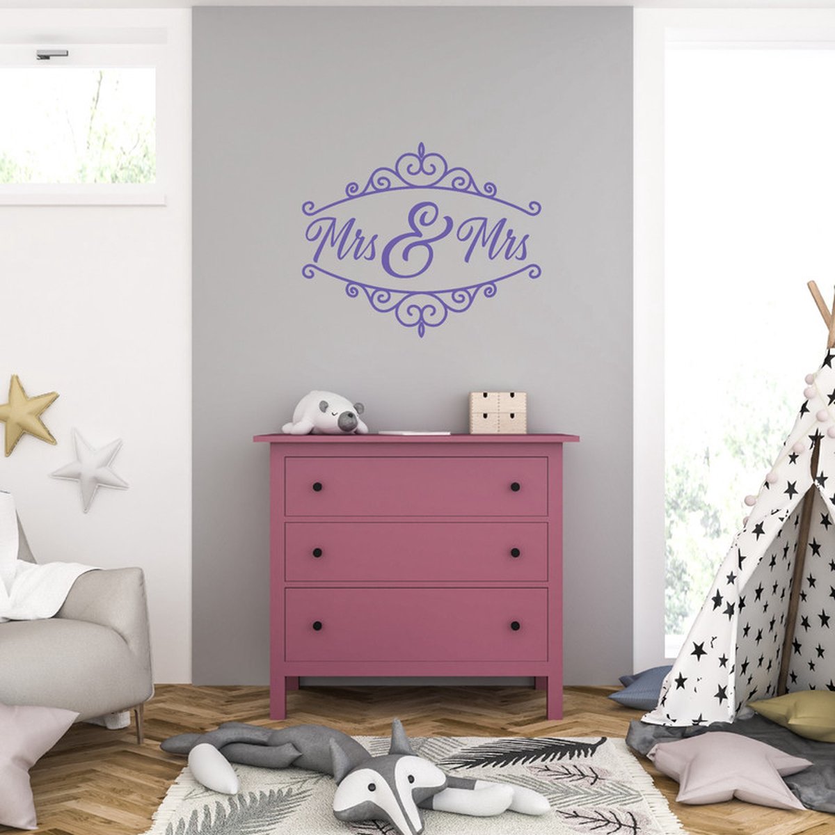 MC Living Muursticker - Mrs & Mrs - 58 x 70 - Paars