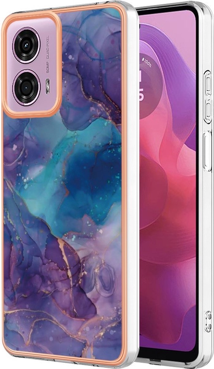 Coverup Hoesje - Geschikt voor Motorola Moto G04(s) / G24 / E14 Hoesje - Coverup Marble Design TPU Back Cover - Donkerblauw