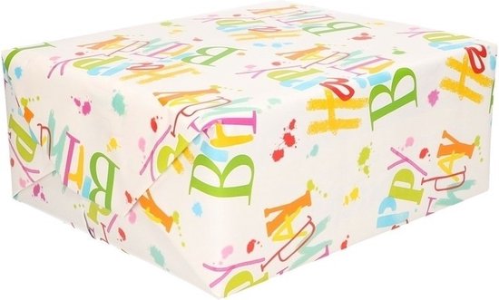 Foto: 2x inpakpapier cadeaupapier happy birthday 200 x 70 cm op rollen kadopapier geschenkpapier