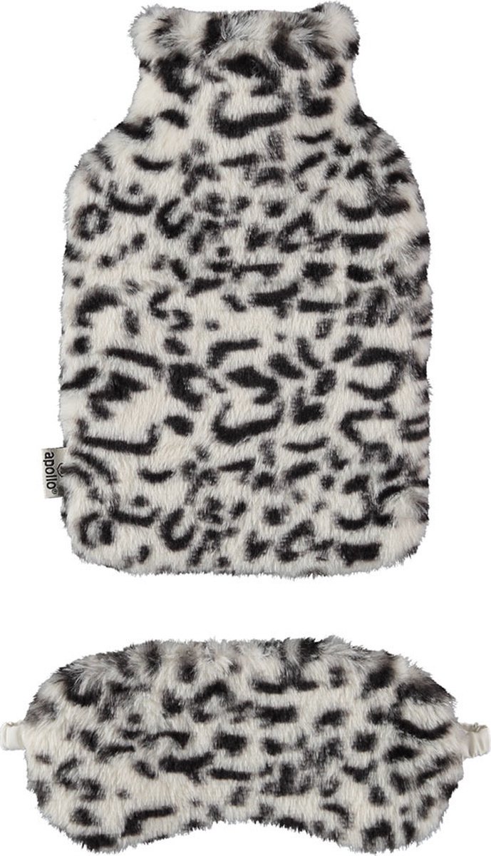 Goedkoopste Superzachte fluffy cheetah/luipaard print warmwaterkruik en slaapmasker cadeau set wit - 30 x 20 cm