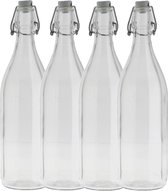 Bormioli rocco waterfles met beugeldop - 4x - helder transparant - 1000 ml - Giara home deco fles - weckflessen