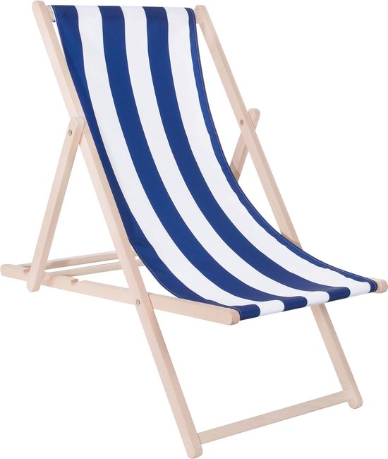 Springos Strandstoel - Verstelbaar - Beukenhout - Hangemaakt - Blauw/Wit van Springos — afbeelding 4