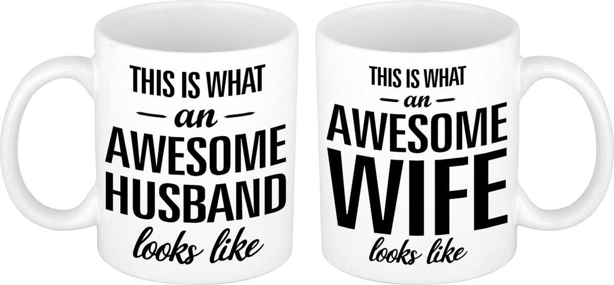 Awesome husband and wife mok wit - bruiloft/ huwelijk/ jubileum - cadeau set bekers / mokken