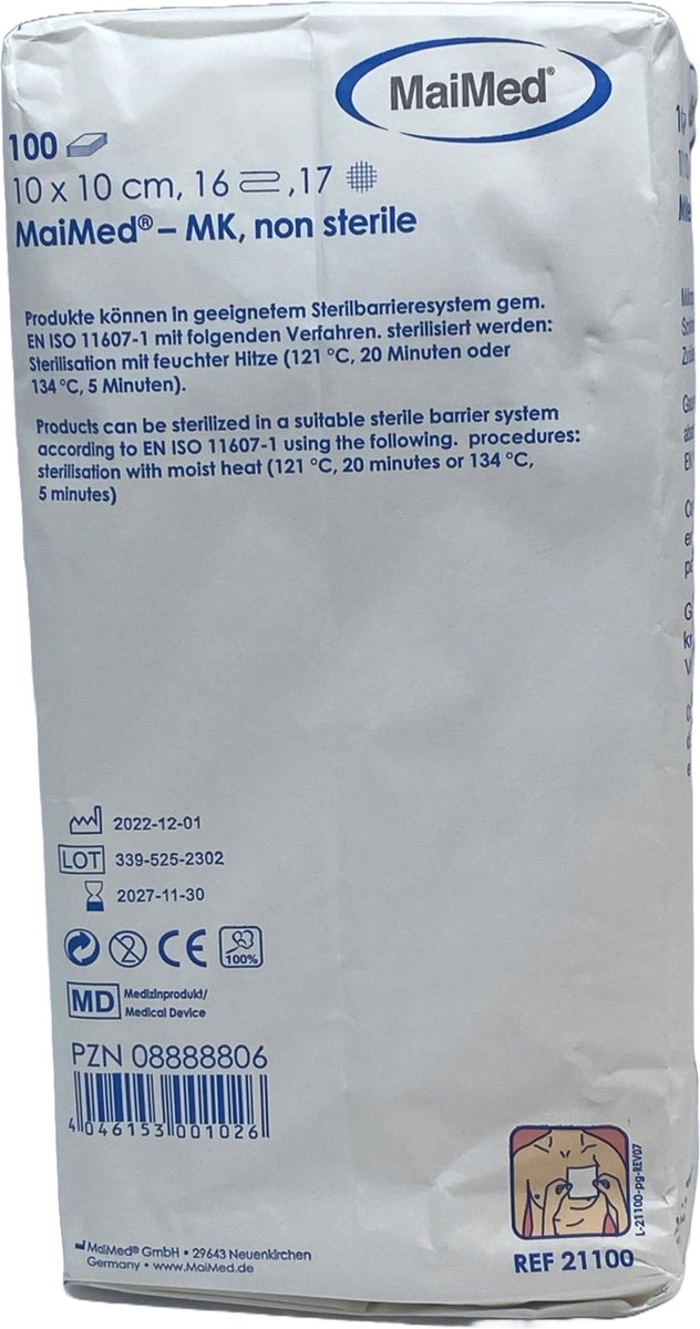 Goedkoopste MaiMed non-woven gaascompressen 10cm x 10cm 16 laags - 100 stuks