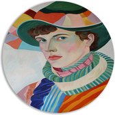Man muurcirkel - Portret muurdecoratie rond - Wandcirkels Hoed - Landelijke schilderijen - Wandcirkel - Wanddecoratie slaapkamer muurcirkel aluminium 90x90 cm