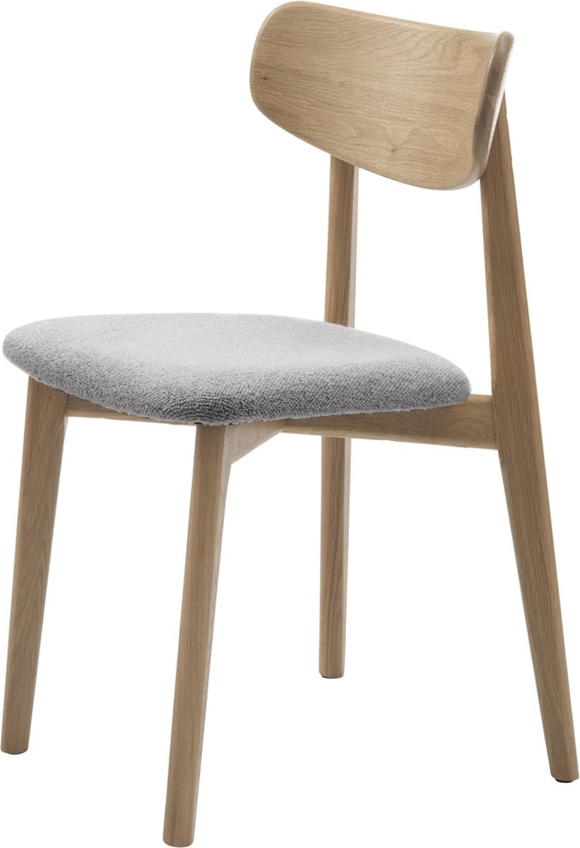 Eetkamerstoel Grijs Bouclé - Naturel Eiken - 50x46x81cm - Elim - Giga Living