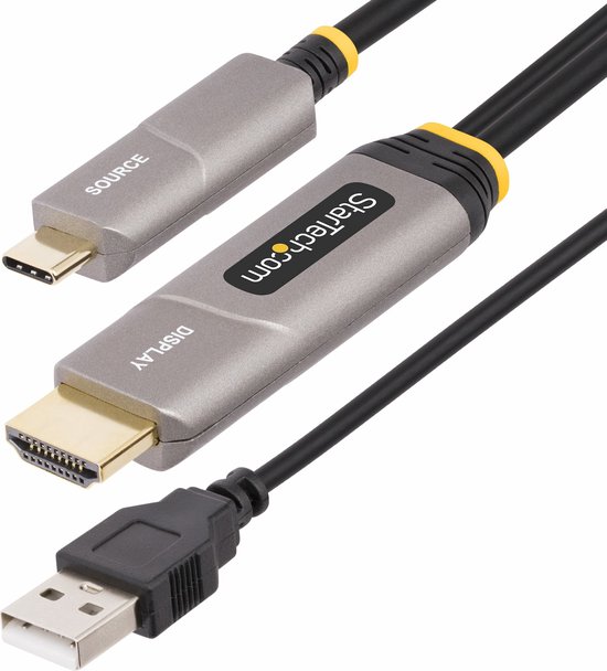 Câble optique actif StarTech.com USB-C vers HDMI 2.0 (AOC) de 15,2 m, OM3 Multi, 4K 60 Hz, CL3, HDR10, HDCP1.4/2.2, câble adaptateur USB Type-C vers HDMI unidirectionnel