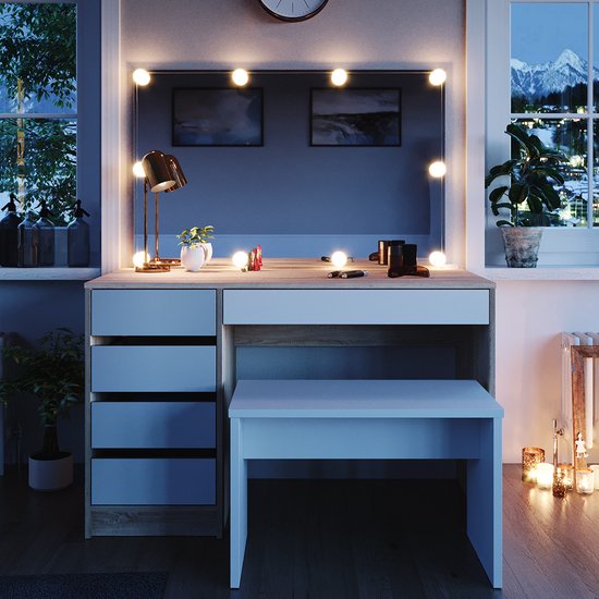 Vicco Kaptafel Zwart/goud 120 cm met kruk, Sherry | Zwart/goud | met spiegel & kruk