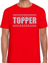 Rood Topper shirt in zilveren glitter letters heren - Toppers dresscode kleding L