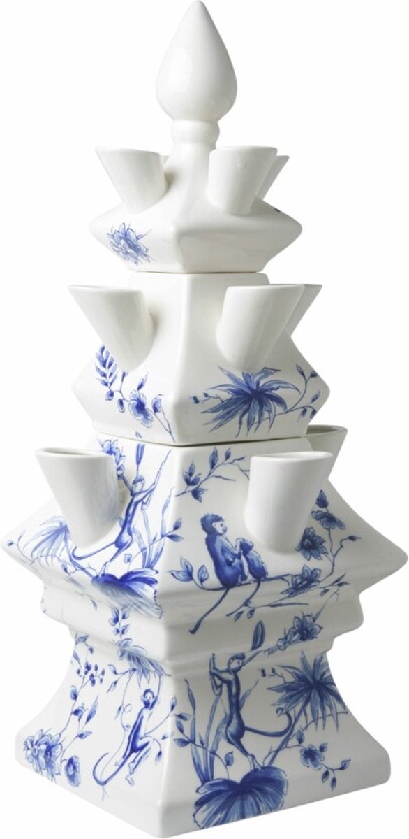 Heinen Delfts Blauw Tulpenvaas Aapjes - 3-delig - 43 cm Delfts blauw