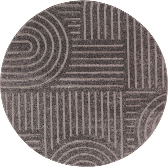 Tapis Poils Ras, Cercle, Salon, Boho Géométrique - Grijs Foncé - Ø120 cm (Rond) - Tapis Moderne Super Doux