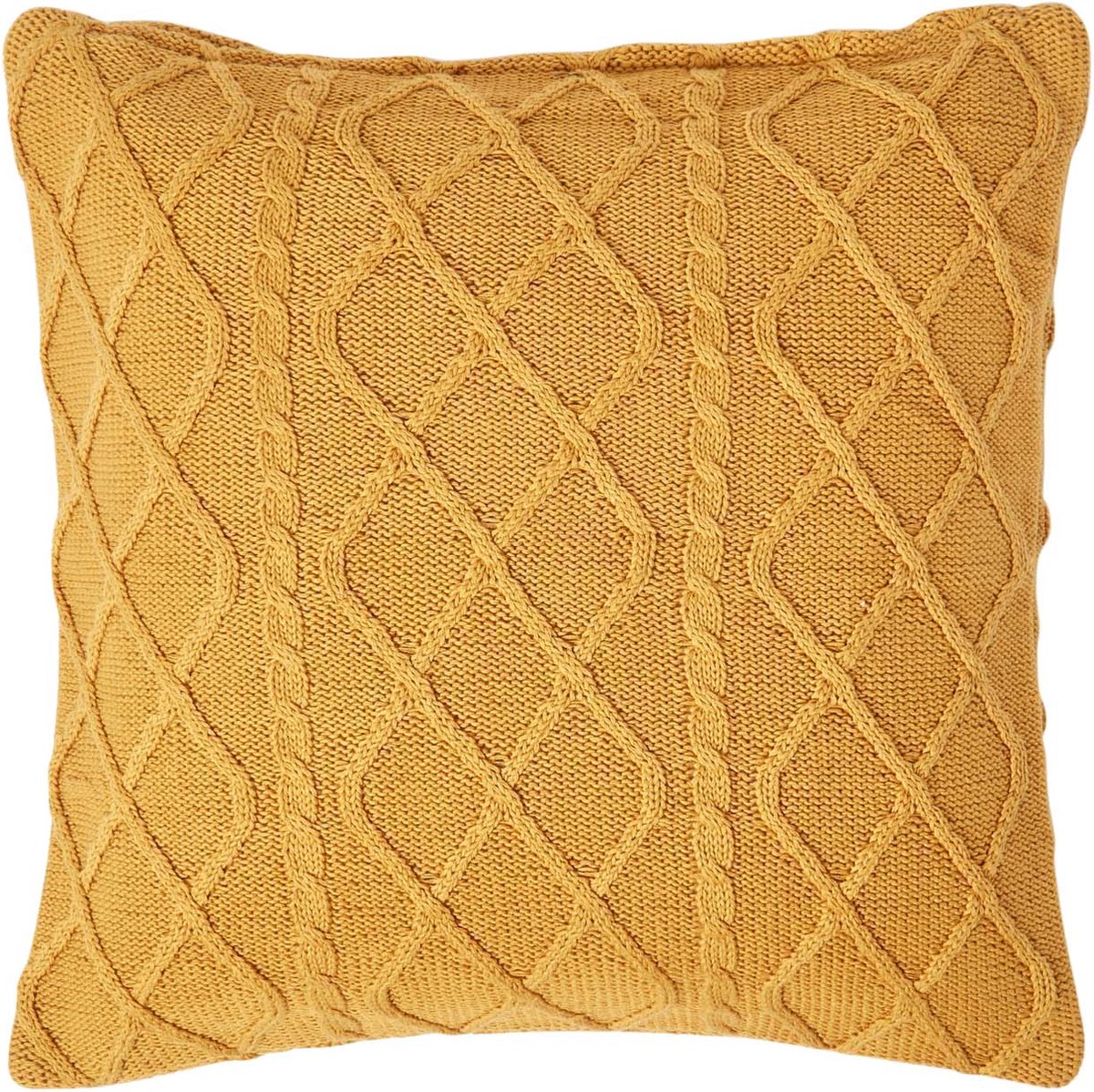 Homescapes mosterdkabelgebreide katoenen kussenhoes, 45 x 45 cm Mosterdgeel