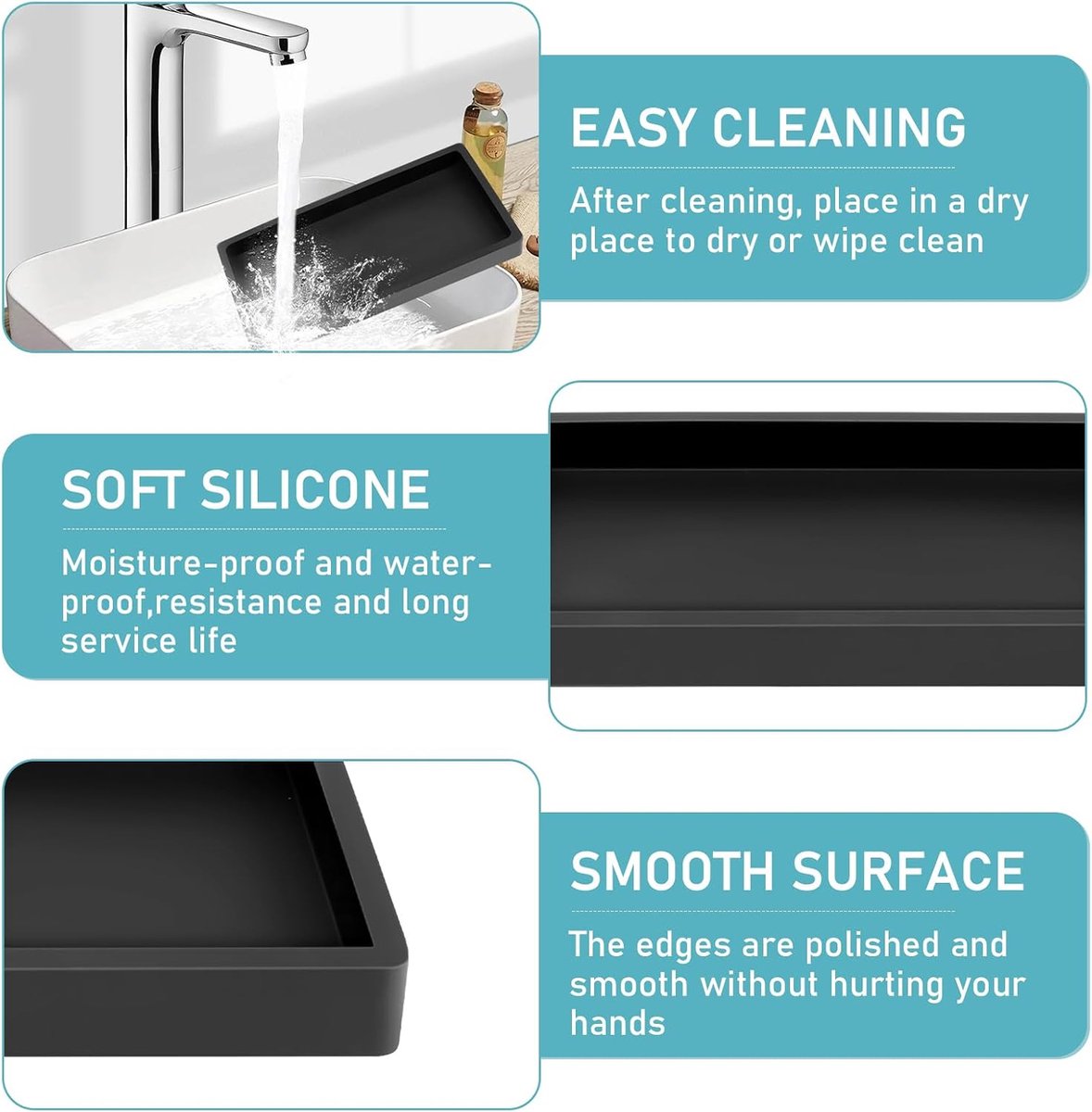 Rangement Salle De Bain 2 Plateaux Rectangulaires Silicone Marbré 20x10 Cm - - Déco Pour Bijoux & Cosmétiques Plateau Salle De Bain Marbre