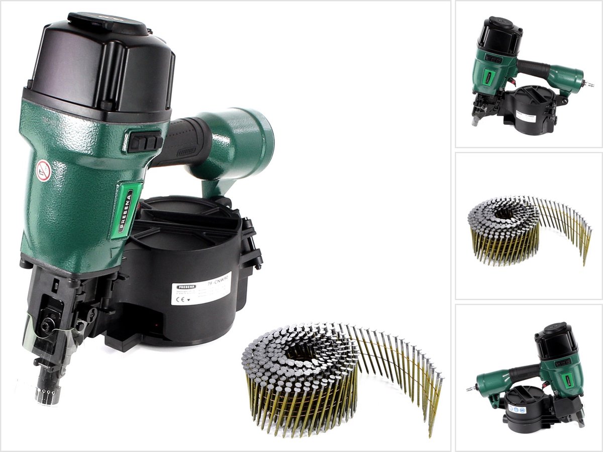 Prebena 7F-CNW90-S01 pneumatische spijkermachine voor spijkers op rol type CNW 45-90 mm + Prebena CNW25/65BKRI spijkers op rol met ringstaaf 7200 stuks