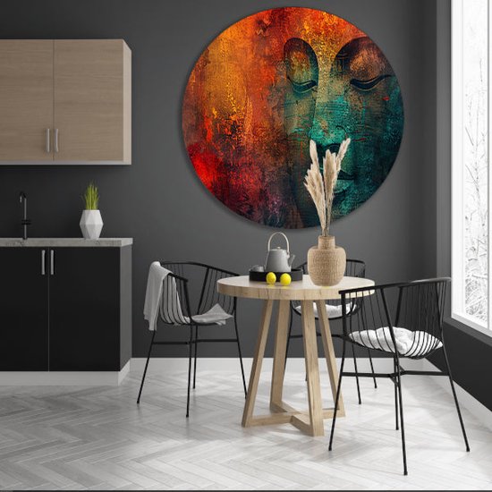 Bols muraux Bouddha - Bols muraux Religion - Peinture Textures - Décoration murale chambre enfant - Peinture ronde - Décoration murale cercle mural forex 40x40 cm