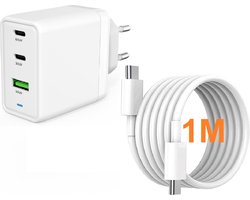 USB-C Adapter 65W met USB-C naar USB-C Oplader Kabel 1 Meter - Snellader Geschikt voor oplader Samsung S25, S25 Ultra, A56, A36, A26, S24, S24 Plus, S24 Ultra, S23, S23 Ultra, A55, A35, A15, A14, A25, S22 Ultra, S21 , S21 Ultra, Galaxy Tab A8 / A9