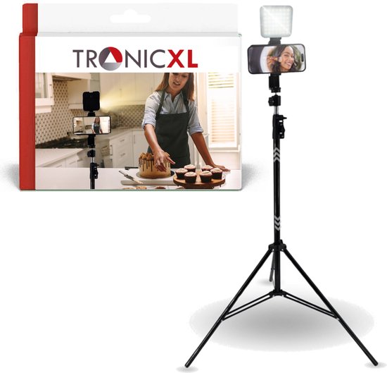 Foto: Tronicxl 210cm tripod smartphone statief met led lamp en kogelkop 360 draaibaar kantelbaar houder statief voor mobiele telefoon met led licht voor foto en video livestreaming