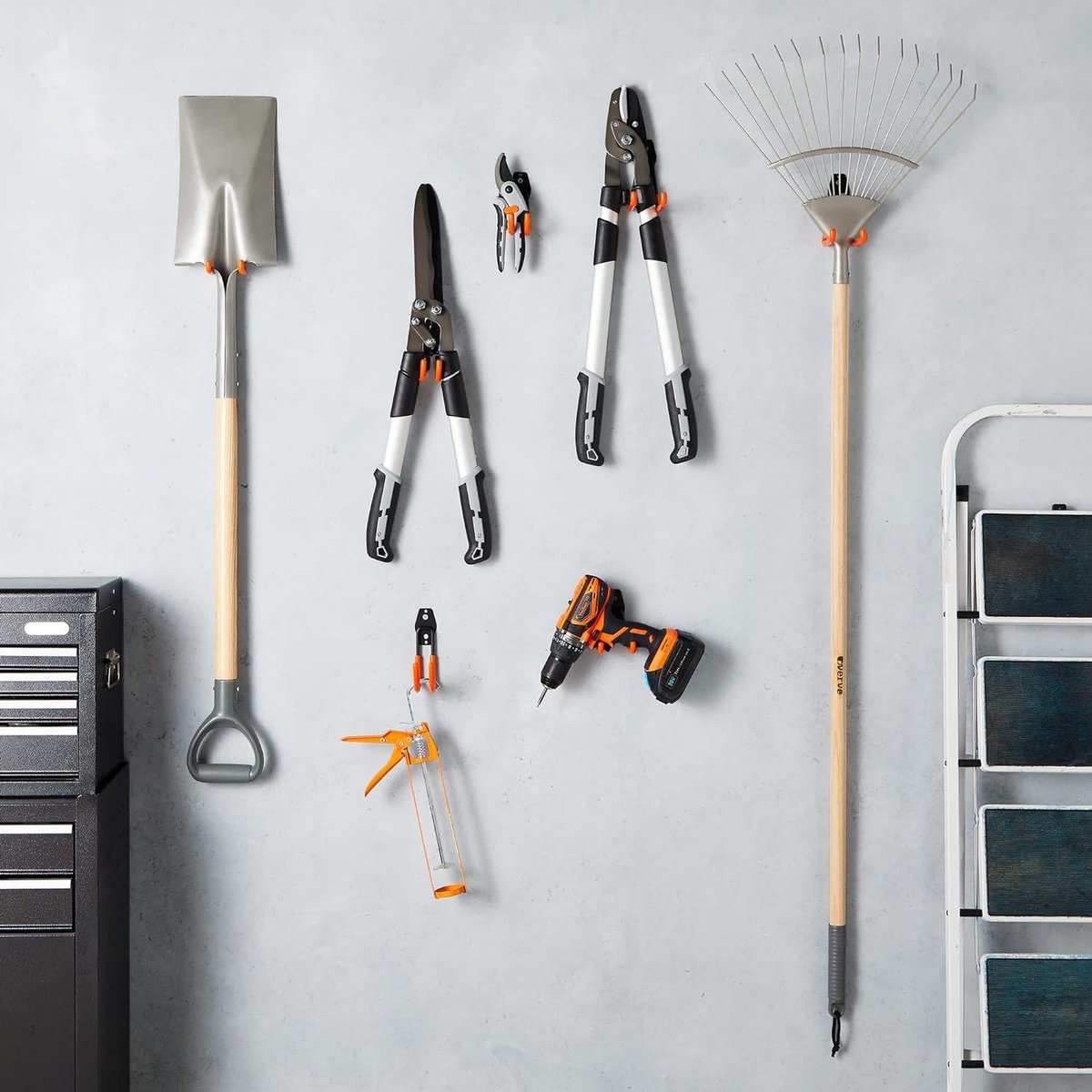 Garagehaken, 12 Stuks Wandopberghaken Met 2 Verlengsnoer Opbergbanden Zware Gereedschapshangers Voor Nutsorganisaties Wandmontagehouders Tuingereedschap Ladders Fiets Oranje 2928573148