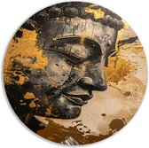 Buddha wandschalen - Religie schilderij rond - Muurcirkels Goud - Woonkamer decoratie industrieel - Rond schilderij - Kantoor accessoires muurcirkel forex 100x100 cm