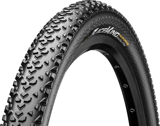 Zwarte Continental Race King 2.2 vouwband met grof profiel.