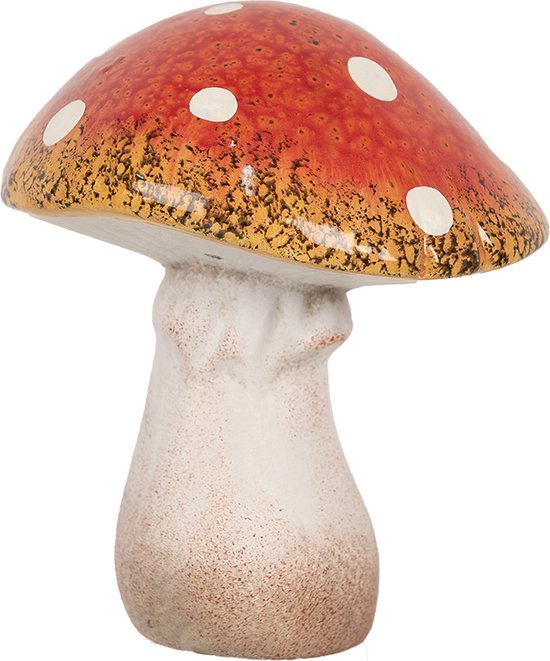 Clayre & Eef Decoratie Paddenstoel 13x13x15 cm Rood Wit Keramiek Herfst decoratie