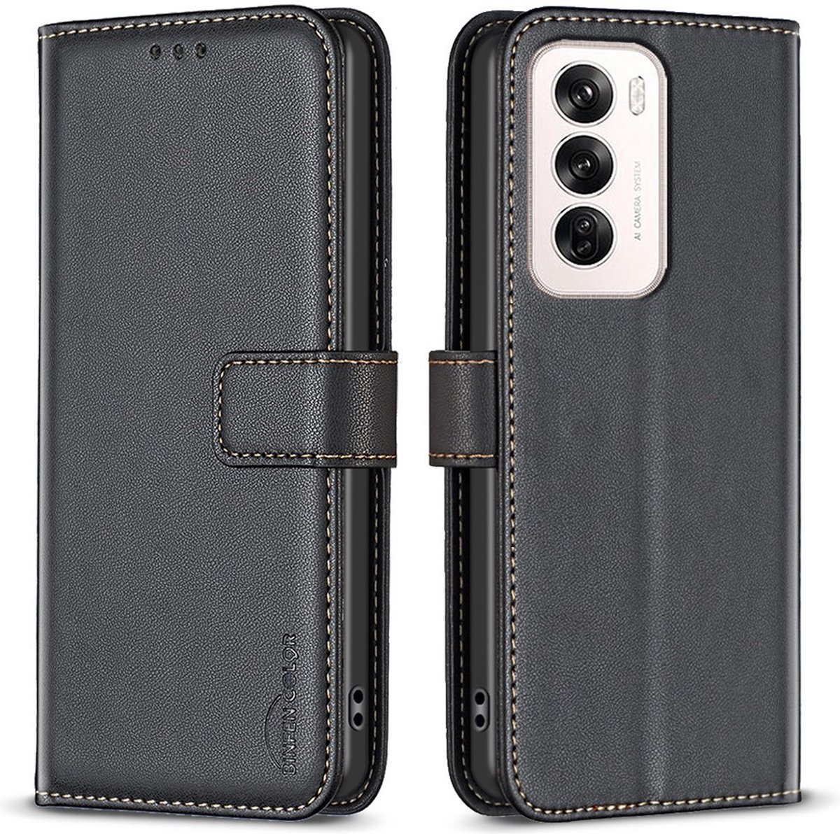 BINFEN Hoesje - Geschikt voor OPPO Reno12 Hoesje - BINFEN Book Case - Zwart