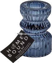 HomeBound by KY | Glazen waxine- en kaarsenstandaard blauw | 5x5x7cm | omkeerbare kaarsenstandaard