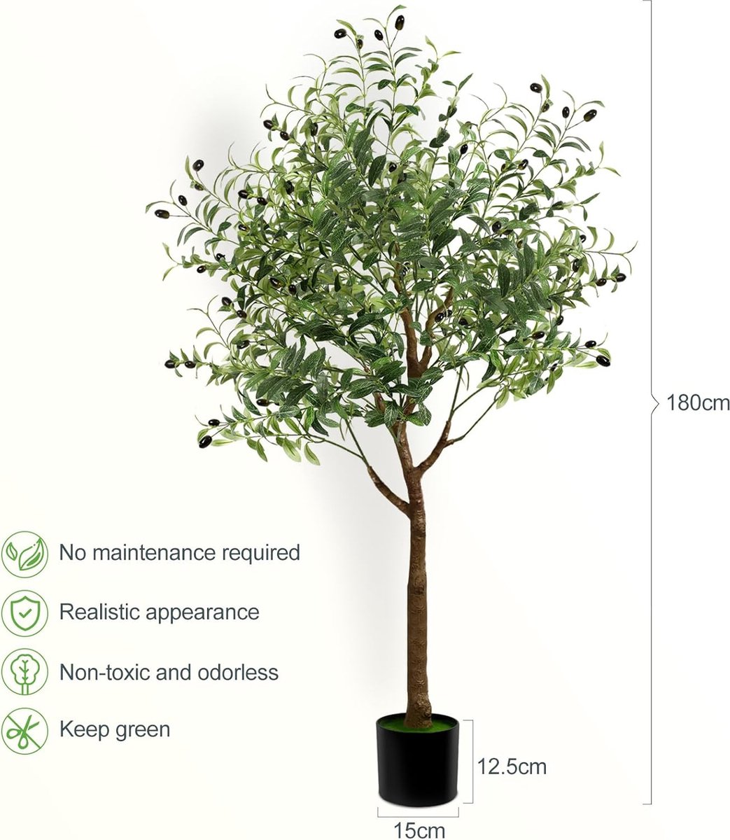 Olivier Artificiel 180 Cm - Arbre Décoratif Réaliste - Pour Intérieur/Extérieur - Maison, Bureau, Jardin