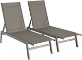 sweeek - Set van 2 textilene en metalen ligstoelen, 5 posities