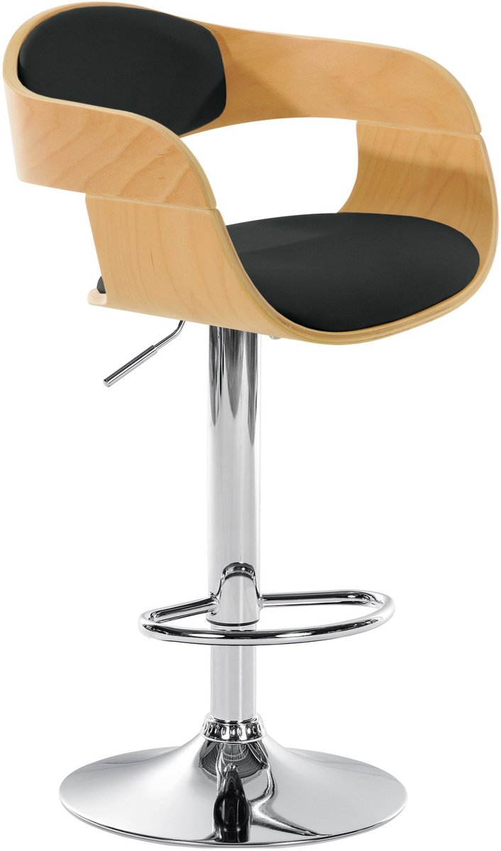 CLP Kingston Barkruk - Met rugleuning - Armleuning - Voetsteun - Frame Chroom - natura/zwart