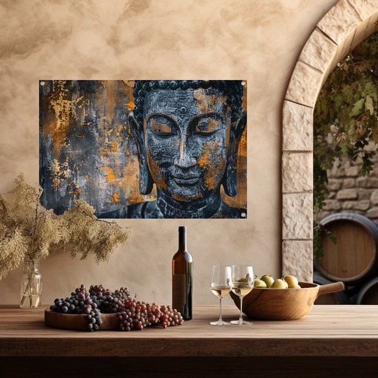 Boeddha tuinposter - Beeld posters - Tuinposter Textuur - Schutting decoratie - Tuinaccessoires - Tuinschilderij tuinposter 120x80 cm