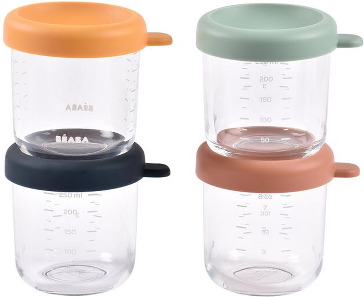 Goedkoopste Béaba Set Glazen Bewaarpotjes - 4 x 250 ml - Hittebestendig & Hermetisch - Colormix