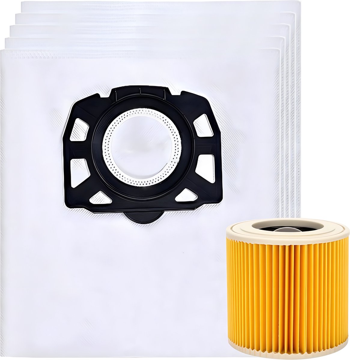 5x Stofzuigerzakken & 1 filter geschikt voor Karcher WD2 Plus, WD3 (Battery), KWD1, KWD2, KWD3, WD3.200 - WD3.800 M - stofzuigzak stofzakken